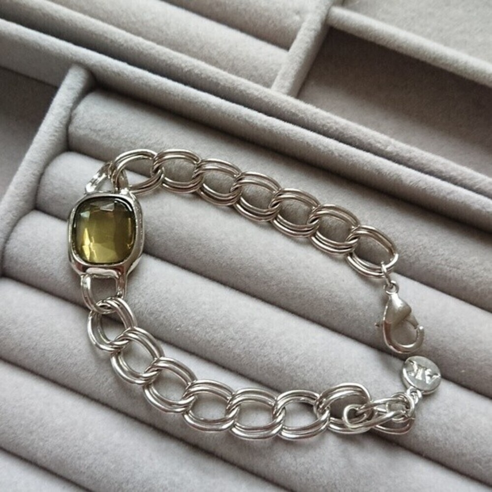 Anne Klein silver tone green Faceted Jeweled bracelet